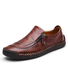 Lade das Bild in den Galerie-Viewer, Herren Hand Nähen Reißverschluss Slip-Ons Lederschuhe
