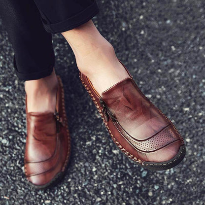 Herren Hand Nähen Reißverschluss Slip-Ons Lederschuhe