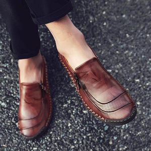 Herren Hand Nähen Reißverschluss Slip-Ons Lederschuhe