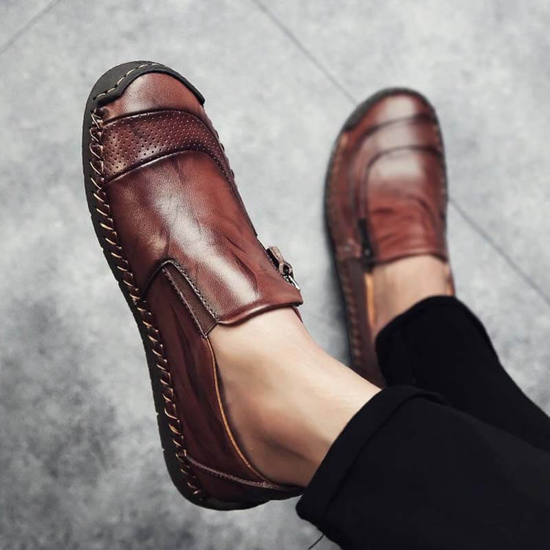 Herren Hand Nähen Reißverschluss Slip-Ons Lederschuhe