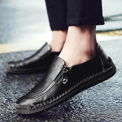 Herren Hand Nähen Reißverschluss Slip-Ons Lederschuhe