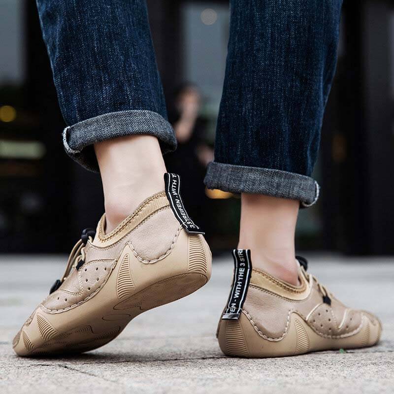 Men hand sew microras leather breathable slipproof soft, casual handmade handle