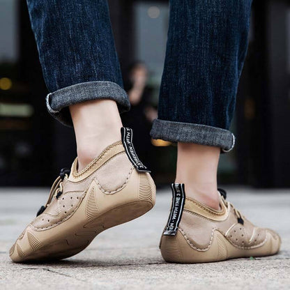 Men hand sew microras leather breathable slipproof soft, casual handmade handle