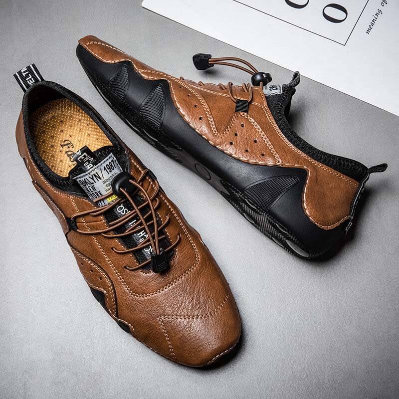 Men hand sew microras leather breathable slipproof soft, casual handmade handle