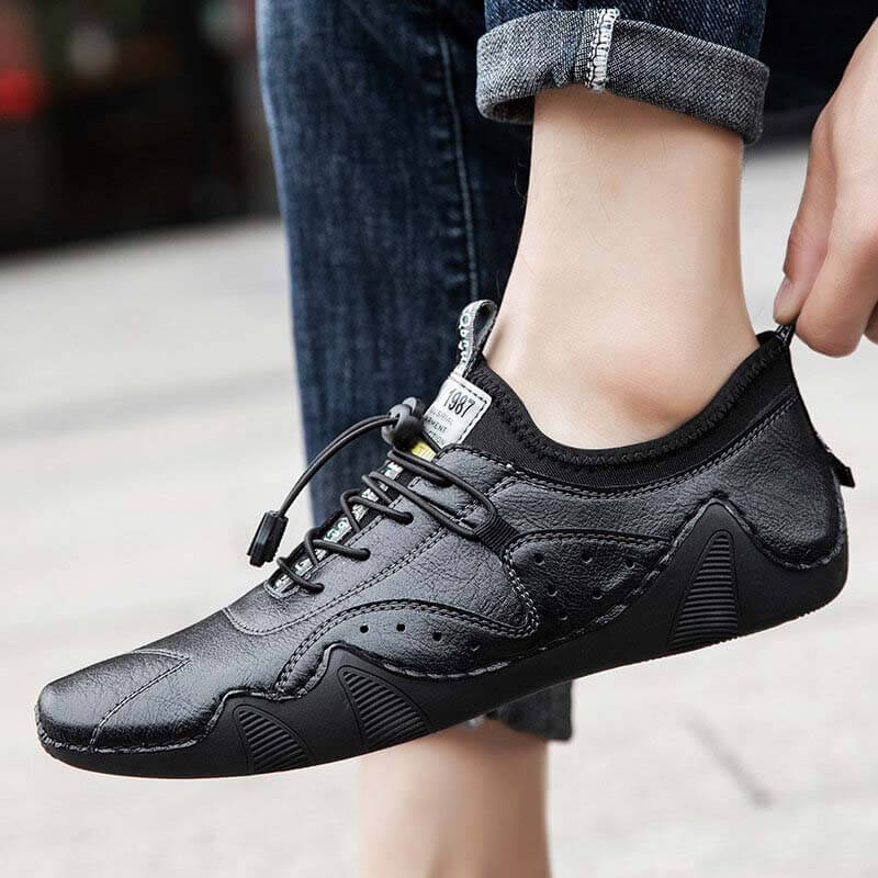 Men hand sew microras leather breathable slipproof soft, casual handmade handle