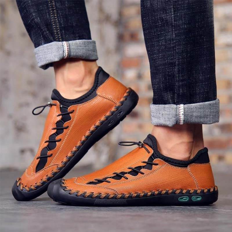 Männer Leder Marke Handgemachte Komfortable Atmungsaktive Flache Schuhe Fashion Casual Arbeit Faulenzer