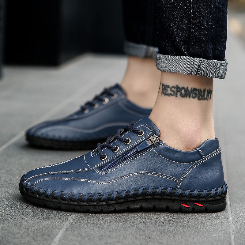 Herren Männer Große Männer Hand Nähen Seite Reißverschluss Lässige Lederschuhe