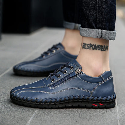Herren Männer Große Männer Hand Nähen Seite Reißverschluss Lässige Lederschuhe