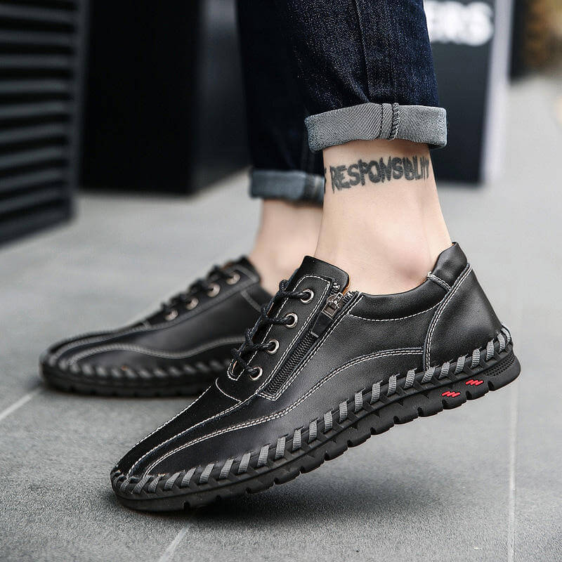 Herren Männer Große Männer Hand Nähen Seite Reißverschluss Lässige Lederschuhe