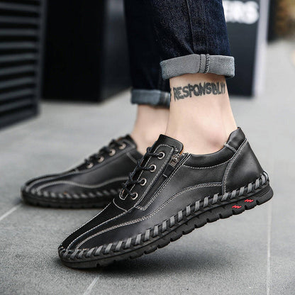 Herren Männer Große Männer Hand Nähen Seite Reißverschluss Lässige Lederschuhe