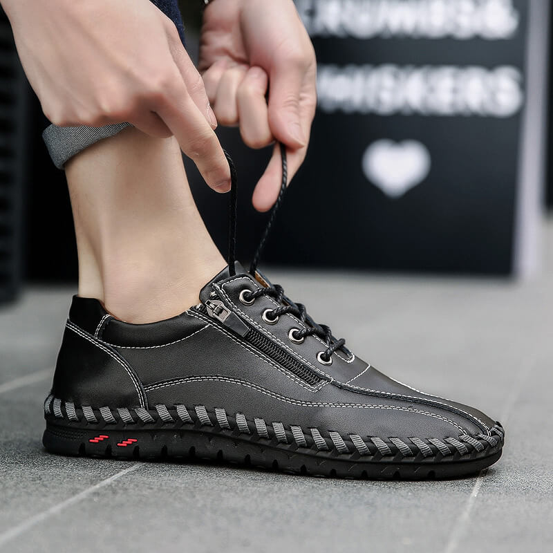 Herren Männer Große Männer Hand Nähen Seite Reißverschluss Lässige Lederschuhe