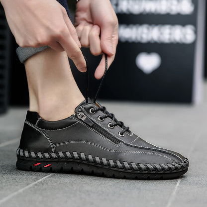Herren Männer Große Männer Hand Nähen Seite Reißverschluss Lässige Lederschuhe