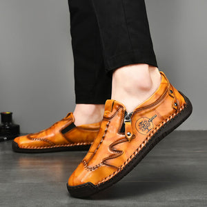 Men Side Zipper Comfy Hand Stitching Microfiber Leather leisure shoes