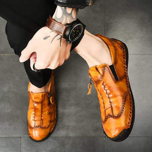 Men Side Zipper Comfy Hand Stitching Microfiber Leather leisure shoes