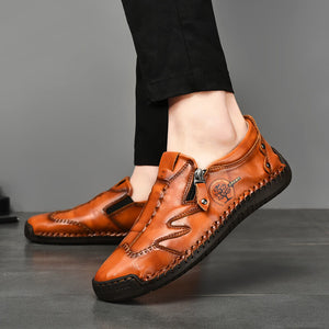 Men Side Zipper Comfy Hand Stitching Microfiber Leather leisure shoes