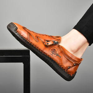 Men Side Zipper Comfy Hand Stitching Microfiber Leather leisure shoes