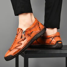Lade das Bild in den Galerie-Viewer, Herren Side Zipper Comfy Hand Stitching Microfaser Leder Freizeitschuhe
