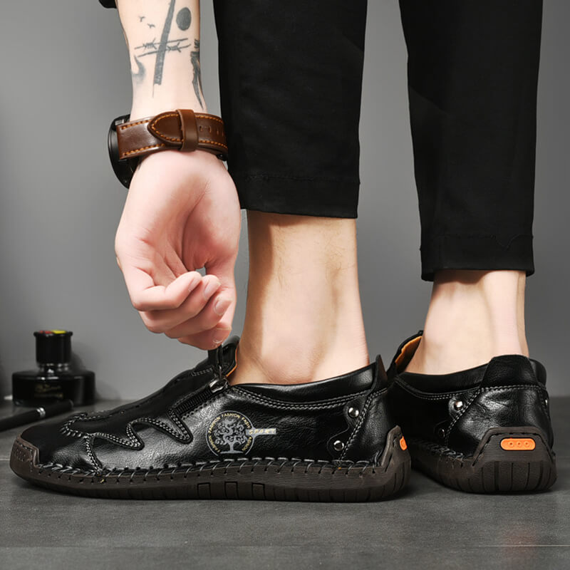 Herren Side Zipper Comfy Hand Stitching Microfaser Leder Freizeitschuhe