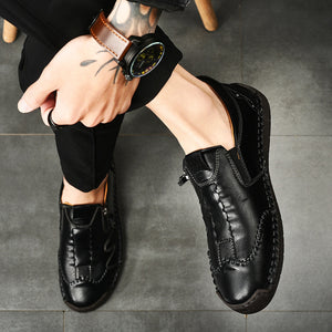 Herren Side Zipper Comfy Hand Stitching Microfaser Leder Freizeitschuhe