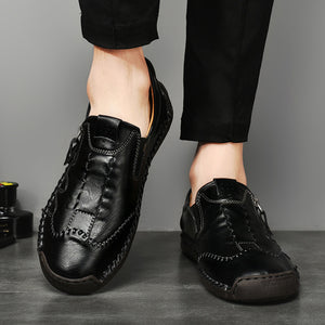 Herren Side Zipper Comfy Hand Stitching Microfaser Leder Freizeitschuhe