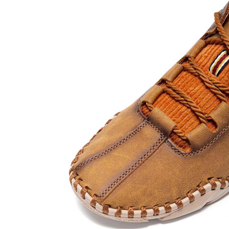 Zapatos de manejo de cuero casual sin cañón para hombres con costuras de mano