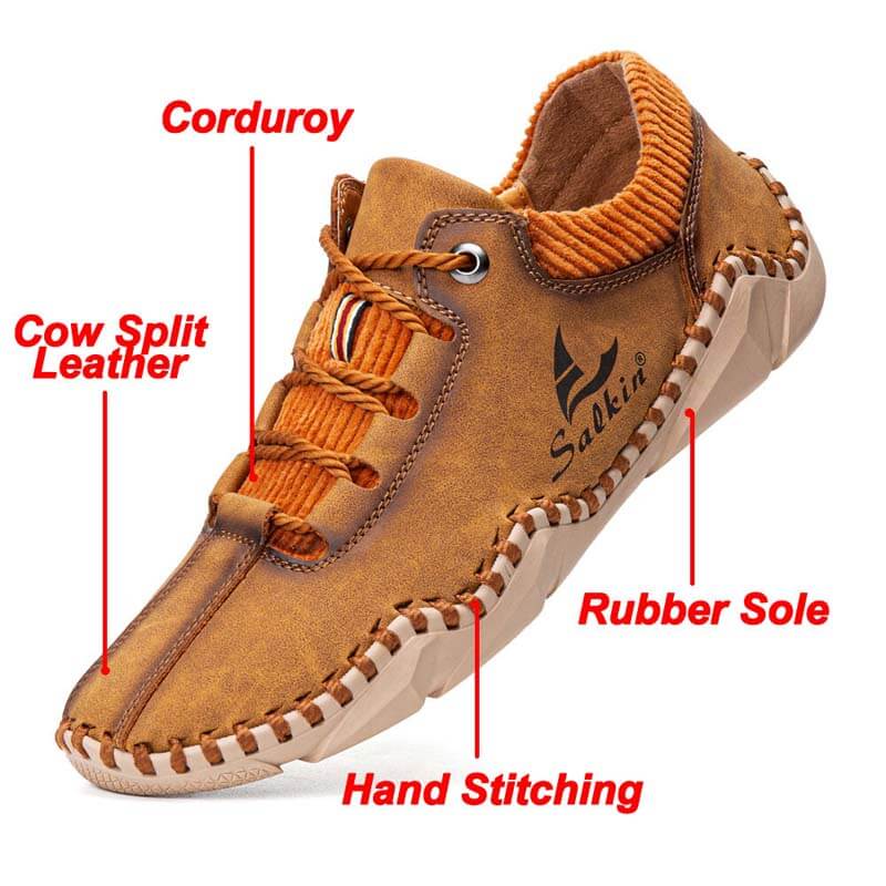 Zapatos de manejo de cuero casual sin cañón para hombres con costuras de mano