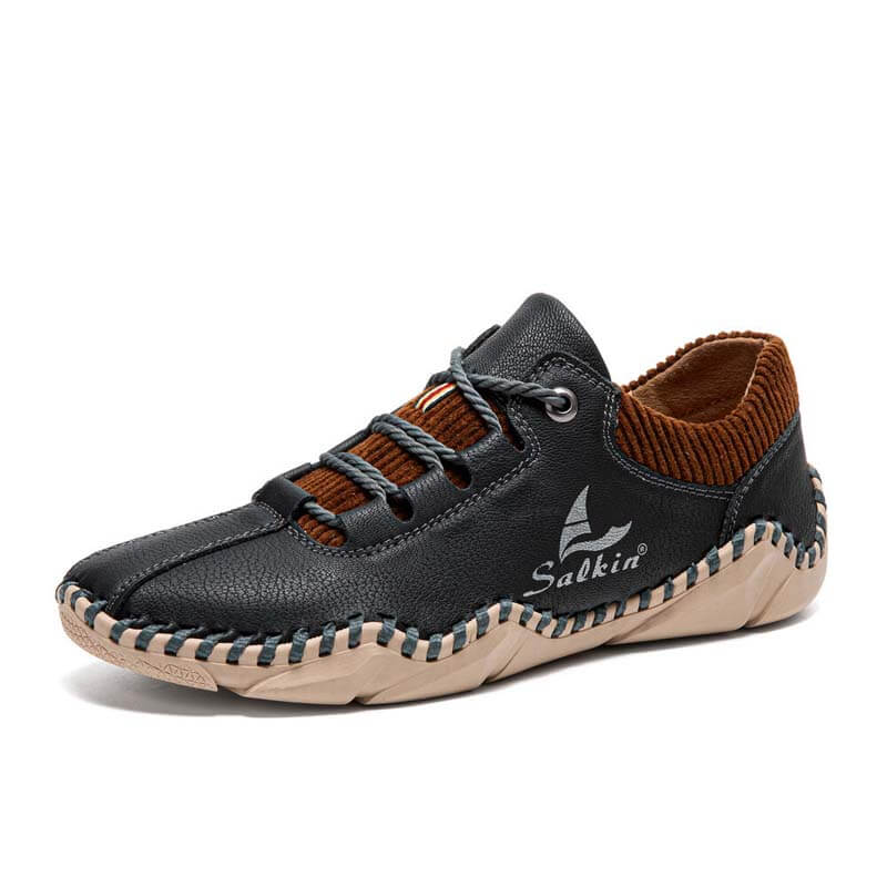 Zapatos de manejo de cuero casual sin cañón para hombres con costuras de mano