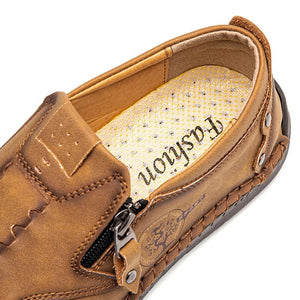 Men's microfiber leather side zipper soft sole hand -sewn shoes leisure shoes