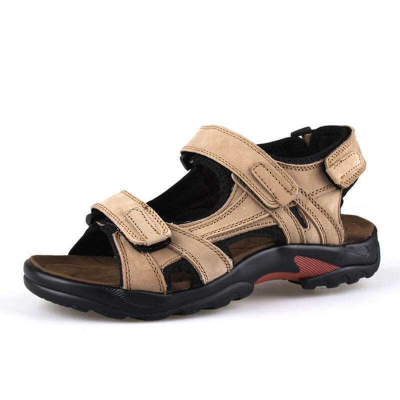 Herren Strandschuhe aus Leder in der ersten Schicht mit offenem Zehenschlupf Sommer handgefertigte Sandalen in großen Größen im Freien