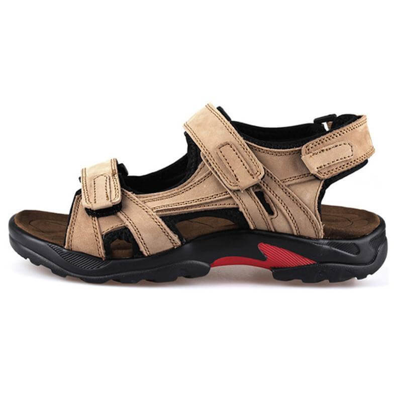 Herren Strandschuhe aus Leder in der ersten Schicht mit offenem Zehenschlupf Sommer handgefertigte Sandalen in großen Größen im Freien