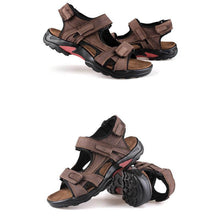 Lade das Bild in den Galerie-Viewer, Herren Strandschuhe aus Leder in der ersten Schicht mit offenem Zehenschlupf Sommer handgefertigte Sandalen in großen Größen im Freien

