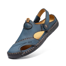 Lade das Bild in den Galerie-Viewer, draussenfeet handgefertigte lederschuhe sandalen hausschuhe 31140 blau
