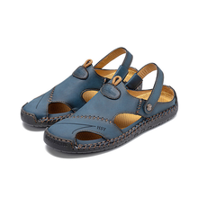 Lade das Bild in den Galerie-Viewer, draussenfeet handgefertigte lederschuhe sandalen hausschuhe 31140 blau
