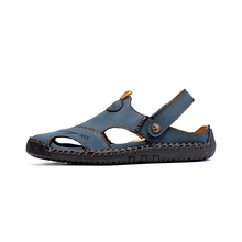 Lade das Bild in den Galerie-Viewer, draussenfeet handgefertigte lederschuhe sandalen hausschuhe 31140 blau
