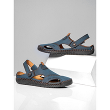 Lade das Bild in den Galerie-Viewer, draussenfeet handgefertigte lederschuhe sandalen hausschuhe 31140 blau
