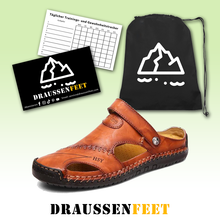 Lade das Bild in den Galerie-Viewer, draussenfeet handgefertigte lederschuhe sandalen hausschuhe 31140 rotbraun
