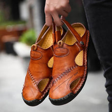 Cargar imagen en el visor de la galería, Sandalias de cuero de verano para hombres zapatillas de playa

