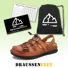 Lade das Bild in den Galerie-Viewer, draussenfeet handgefertigte lederschuhe sandalen hausschuhe 31269 braun
