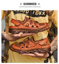 Lade das Bild in den Galerie-Viewer, draussenfeet handgefertigte lederschuhe sandalen hausschuhe 31281 braun
