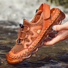 Lade das Bild in den Galerie-Viewer, draussenfeet handgefertigte lederschuhe sandalen hausschuhe 31281 braun
