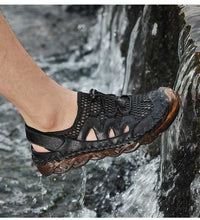 Lade das Bild in den Galerie-Viewer, draussenfeet handgefertigte lederschuhe sandalen hausschuhe 31281 schwarz
