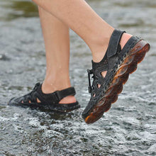 Lade das Bild in den Galerie-Viewer, draussenfeet handgefertigte lederschuhe sandalen hausschuhe 31281 schwarz
