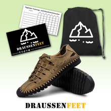 Lade das Bild in den Galerie-Viewer, draussenfeet handgefertigte lederschuhe sandalen hausschuhe 31295 khaki
