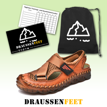 Lade das Bild in den Galerie-Viewer, draussenfeet handgefertigte lederschuhe sandalen hausschuhe 31299 braun
