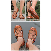 Lade das Bild in den Galerie-Viewer, draussenfeet handgefertigte lederschuhe sandalen hausschuhe 31299 braun

