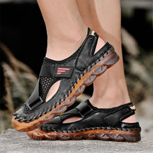 Lade das Bild in den Galerie-Viewer, draussenfeet handgefertigte lederschuhe sandalen hausschuhe 31299 schwarz

