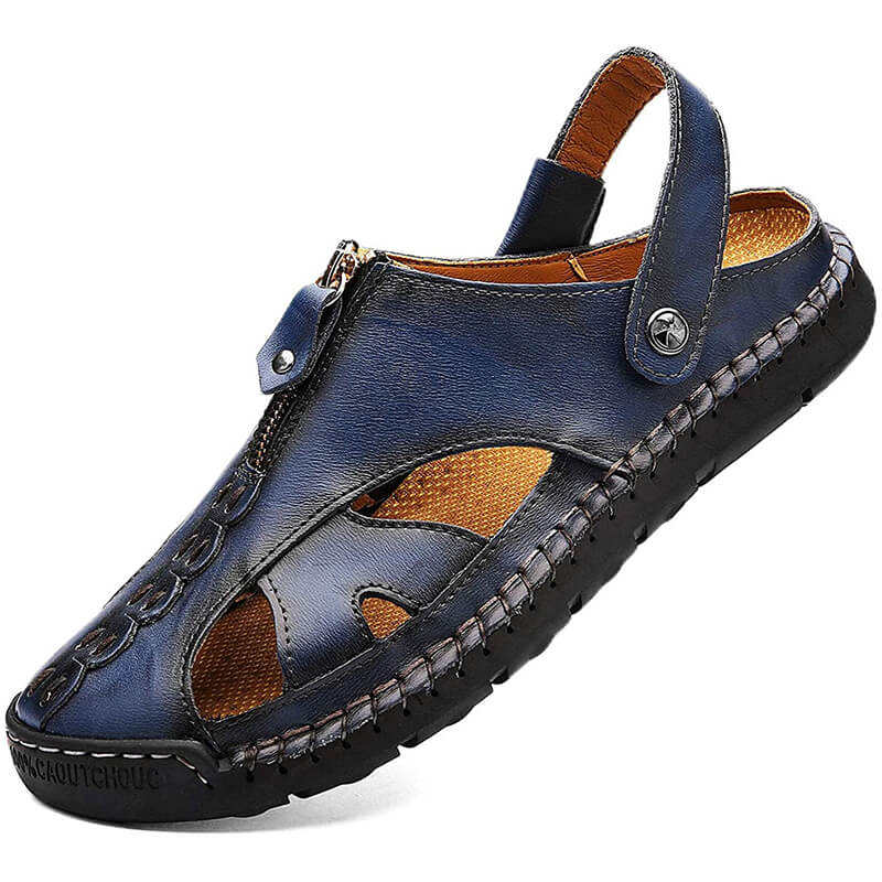 Herren Casual Closed Toe Leder handgefertigte Sandalen Verstellbare Fisherman Beach Sandalen für Walking Walking im Freien