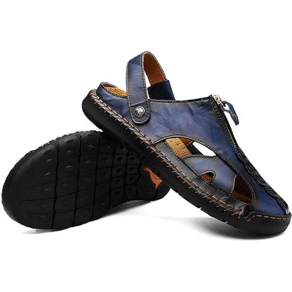 Herren Casual Closed Toe Leder handgefertigte Sandalen Verstellbare Fisherman Beach Sandalen für Walking Walking im Freien