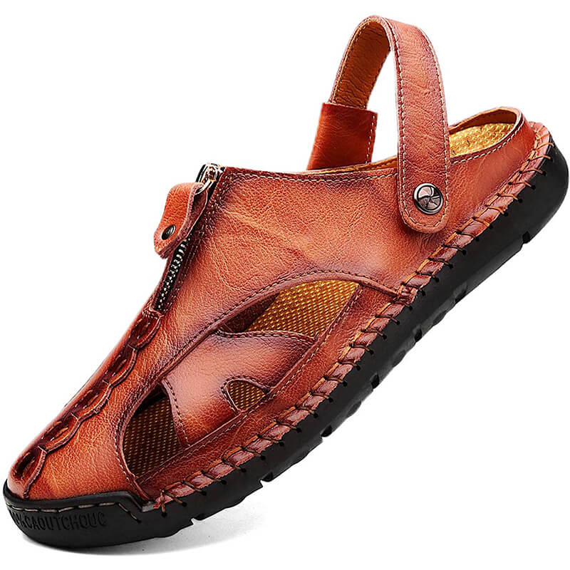 Herren Casual Closed Toe Leder handgefertigte Sandalen Verstellbare Fisherman Beach Sandalen für Walking Walking im Freien