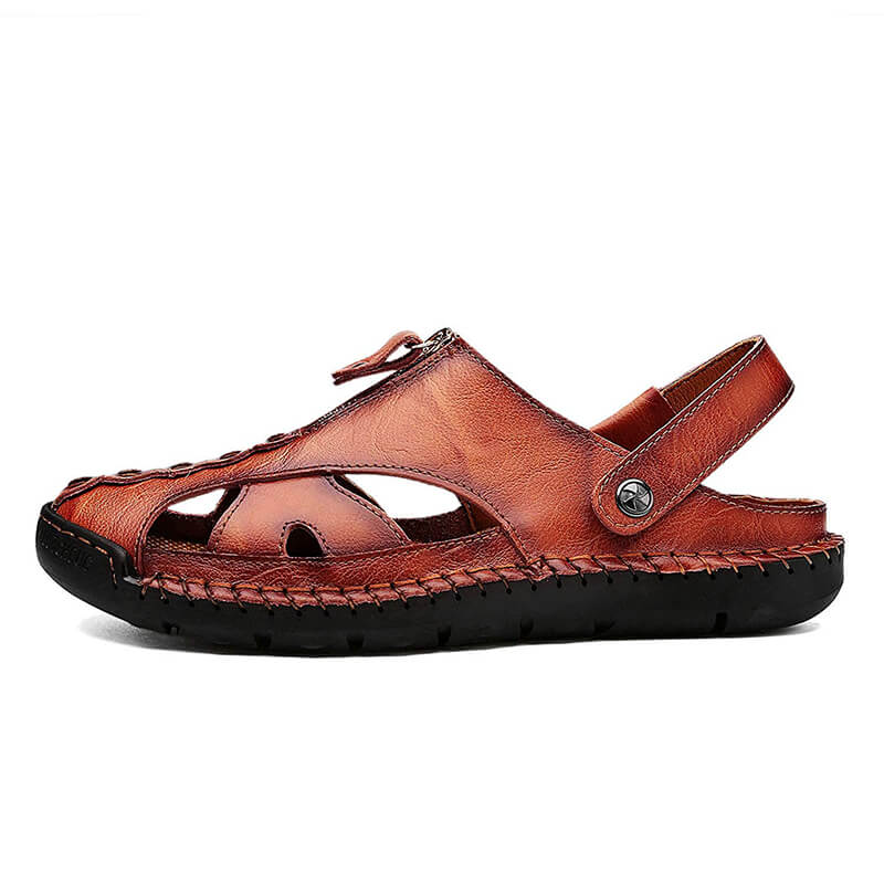 Herren Casual Closed Toe Leder handgefertigte Sandalen Verstellbare Fisherman Beach Sandalen für Walking Walking im Freien